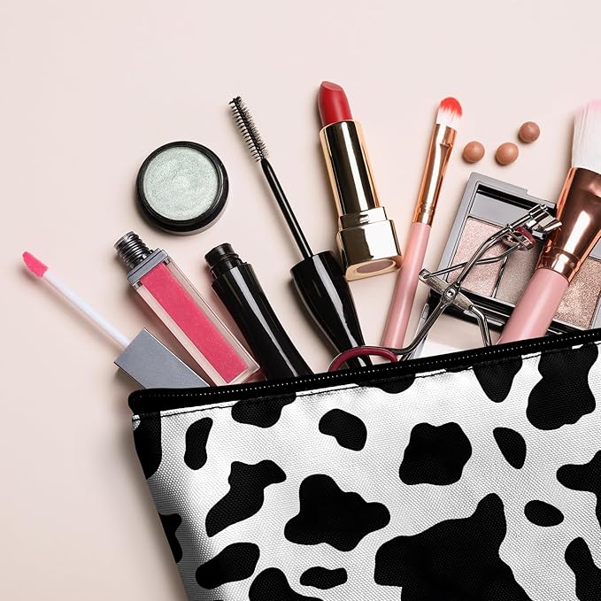 xiaotcq Cow Print Makeup Bag Cosmetic Bag for Women,1Pcs Large Capacity Makeup Bags and 1Pcs Pencil Case Makeup Brushes Storage Bag Travel Toiletry Bag Organizer