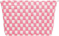 PAZIMIIK Checkered Makeup Bag for Purse, Small Flat Cosmetic Pouch,Pink