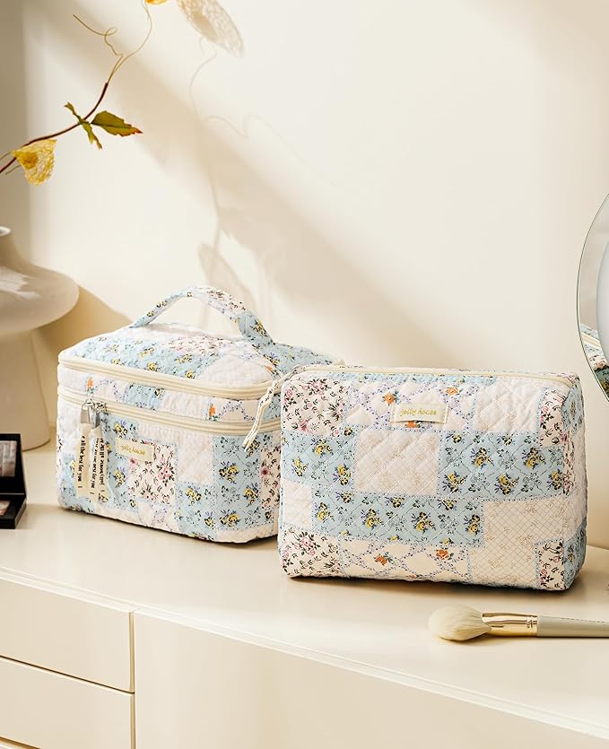 HBselect 2Pcs Travel Makeup Bag Large Quilted Cosmetic Bag Make up Bag