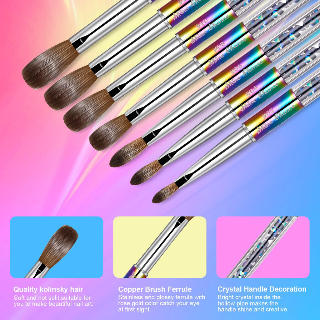 Shine Chance Acrylic Nail Brush Size 8, 100% Real Kolinsky Art Nail Brush for Acrylic Powder Application, Handmade Women Manicure Nail Extension Tool for Professional DIY Home Salon and Beginners