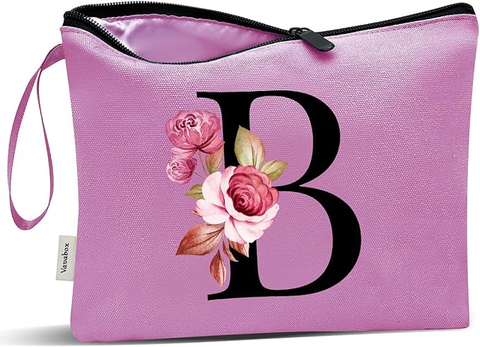 Vavabox A-Z Personalized Makeup Bag, Birthday Gifts for Women Mom, Gifts for Best Friend, Bride Bridesmaid Cosmetic bag (B, 07-Purple)