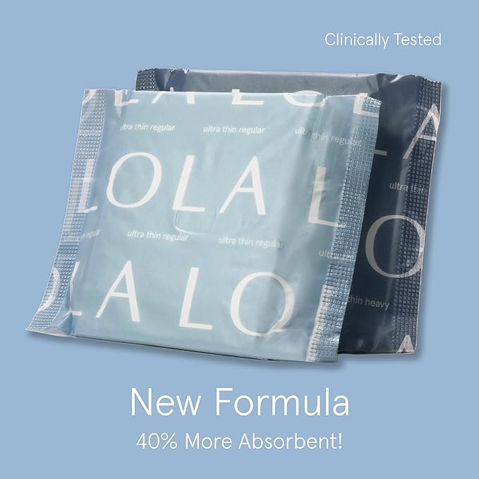 LOLA Cotton Pads - Ultra Thin Pads with Wings - Organic Cotton Hypoallergenic Material - Organic Panty Liners - 36 Count, Regular