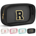 YOOLIFE Initial Travel Makeup Bag Pouch, Clear Toiletry Bag for Women Travel Accessories Cosmetic Bag Skin Care for Teen Make Up Bags Birthday Gifts for Women Unique Teacher Mom Friends Gifts Black R