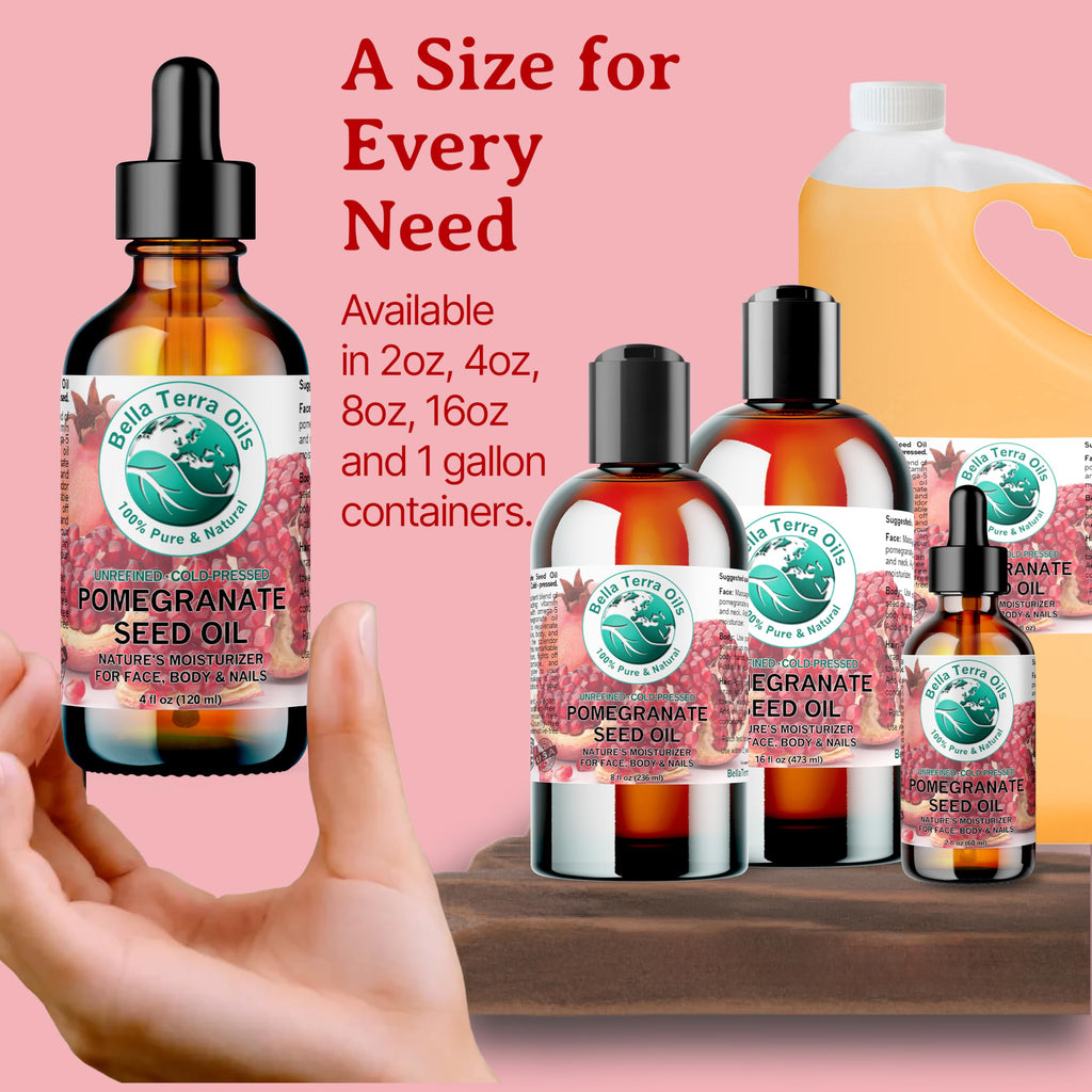Bella Terra Oils Pomegranate Seed Oil – 1 Gallon – 100% Pure & Natural, Cold-Pressed, Unrefined – Hydrating & Nourishing for Skin & Hair – Antioxidant-Rich Beauty Oil