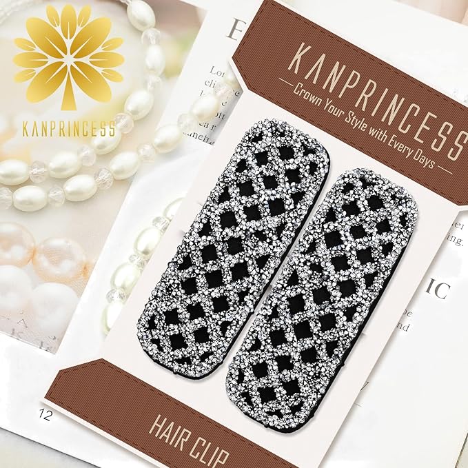 Kanprincess Sparkly Barrettes 2-Pack, Rhinestone Hair Clips for Women