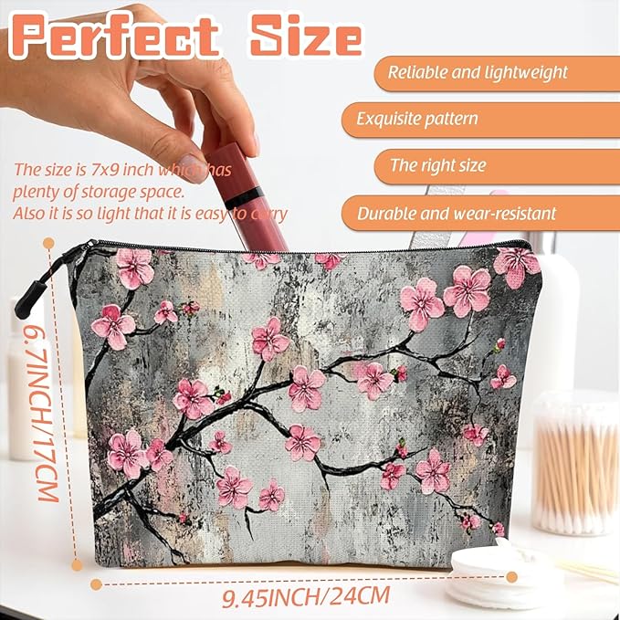 Scribesense Cosmetic Bags Travel Makeup Toilet Case Waterproof Pouch for Women Girls 6.7X9.45inches - Beautiful Grey - Backdrop Flowers