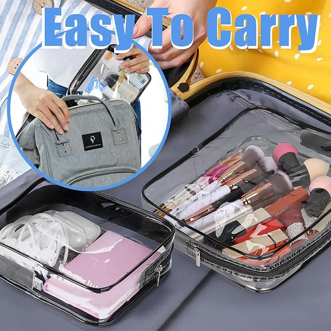 Eilyliafe 12 Pcs Clear Makeup Bag PVC Waterproof Zippered Clear Cosmetic Toiletry Makeup Carry Pouch for Women Men Vinyl Plastic Organizer Case for Vacation Bathroom (Small, Black)
