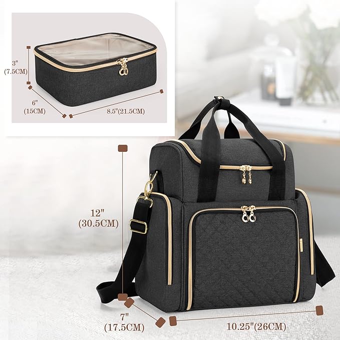 LUXJA Travel Makeup Bag with 2 Removable Makeup Cases, Black
