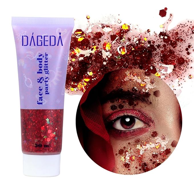 DAGEDA Red Body Glitter Gel, Sparkly Hair Face Glitter Makeup Accessories