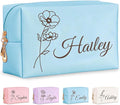 Fincekoom Personalized Makeup Bag with Name & Birth Flower, Custom Leather Cosmetic Bags for Women, Customized Travel Toiletry Bag Gifts for Bridesmaid Wedding