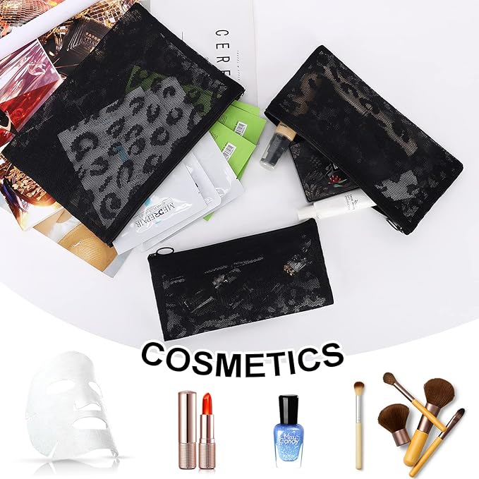 Sinzip 12 Pieces Zipper Nylon Mesh Pouch, Mesh Cosmetic Bags Makeup Bags Pencil Case, Multipurpose Travel Bags for Cosmetic School Office Supplies and Travel Accessories (Black Lace, A5)