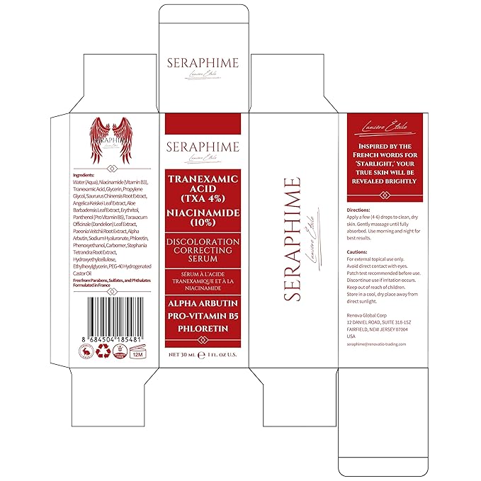 Seraphime Tranexamic Acid TXA 4% + Niacinamide 10% Serum – Discoloration Correcting Serum with Alpha Arbutin, Pro-Vitamin B5, Phloretin Dark Spot, Hyperpigmentation, Uneven Skin Tone Corrector 1 fl oz