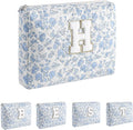 WHHJM Alphabet Makeup Bag Cosmetic Bag for Women, Christmas Gifts for Age 11-18, Personalized Floral Coquette Travel Bag, Trendy Stuff Zipper Make Up Pouch Organizer Bag (Blue Floral H)