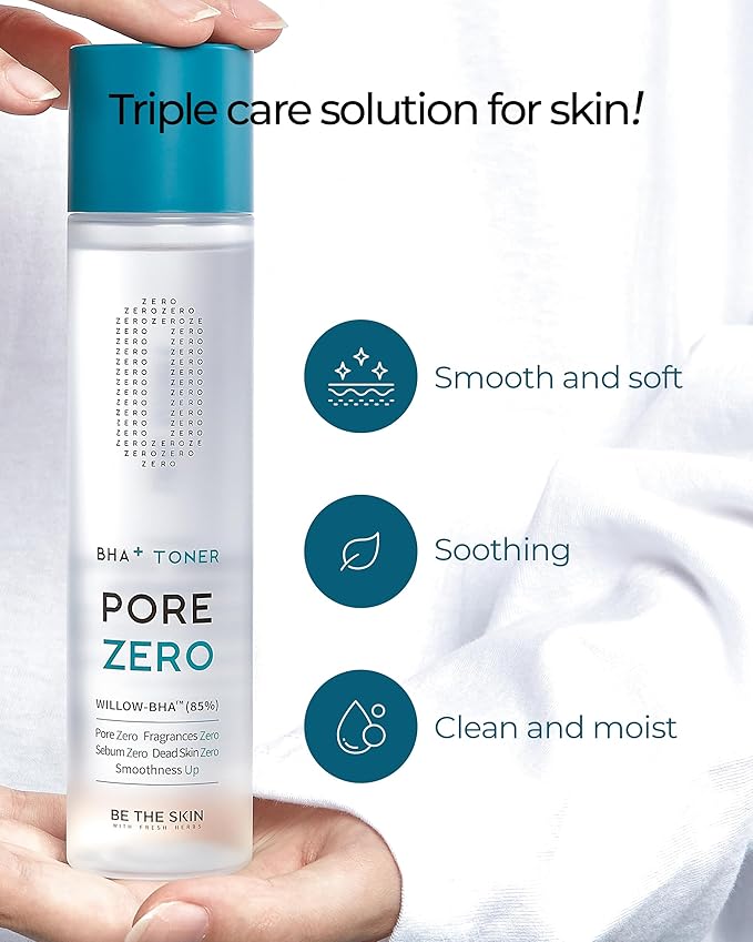 BE THE SKIN Pore Zero BHA Exfoliating Toner - 85% Willow Bark Water Base + Salicylic Acid, Helps Clear Pores & Blackheads, Zero Alcohol Zero Fragrance for Oily Blemish-Prone Skin | 5.07 fl oz