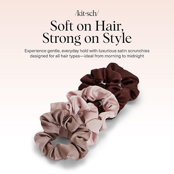 Kitsch Satin Scrunchies for Women - Cameo, 5pcs