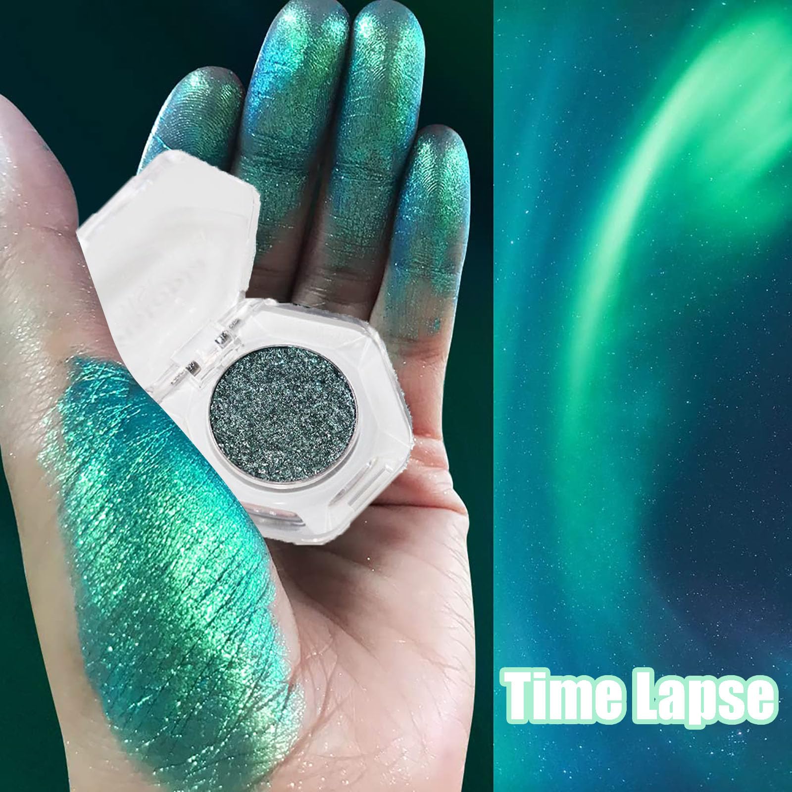 Bistopia Holographic Glitter Single Eyeshadow, Pearlescent Shimmer Metallic Cream Powder Eye Makeup, Blendable Long Lasting Waterproof, Multi-Use Face Highlighter, 2g(Time Lapse)
