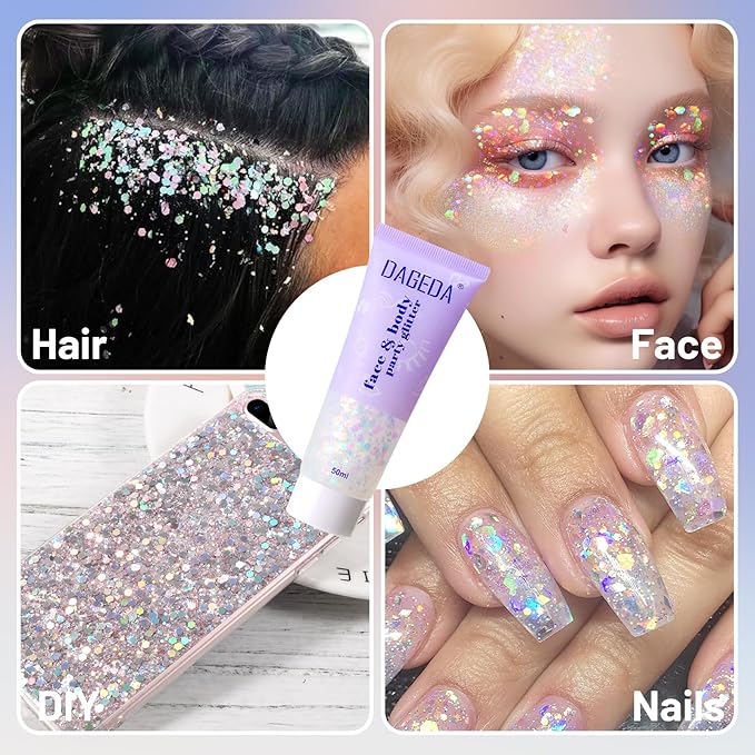 DAGEDA Rainbow Body Glitter Gel, Sparkly Hair Face Glitter Makeup