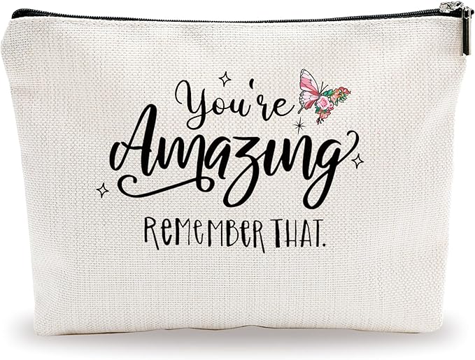 YKYENR Butterfly Makeup Bag - You're Amazing, Remember That - Positive Quotes Cosmetic Bag, Toiletry Bag Gift For Girls, Teen, Sister, Besties, Personal Care & Accessories - A01