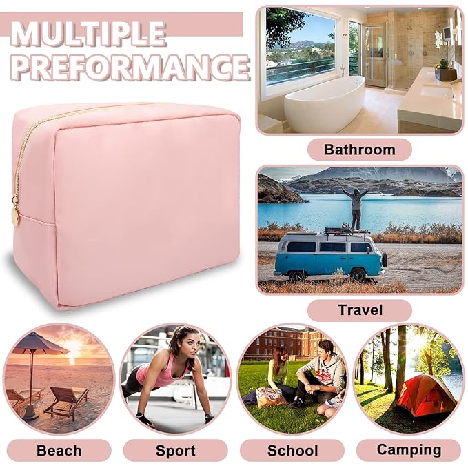 UIXIZQ Large Makeup Bag Pouch,Nylon Women Travel Toiletry Storage Bag Preppy Cosmetic Bag for Girls,Big Makeup Organizer Bag Cute Zipper Pouch Skincare Bag for Sport Work Gift(Large-Flamingo)