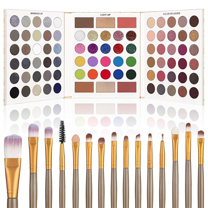 UCANBE Eyeshadow Palette with 15 Brushes Makeup Sets, Pigmented Eye Makeup Pallet Holiday Gift Set, Matte Smokey Rosy Neutral Glitter Eye Shadow Powder & Contour Highlight Blush All-in-One Make Up Kit