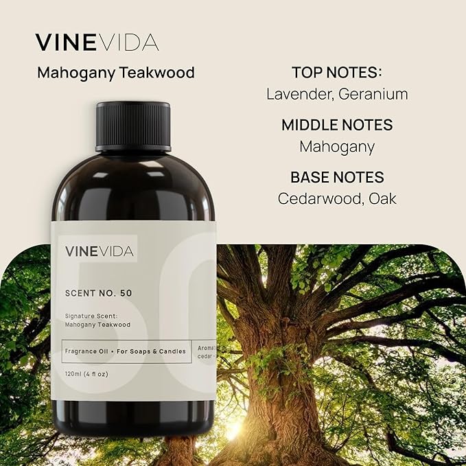 VINEVIDA Mahogany Teakwood Fragrance Oil for Cold Air Diffusers - [128 Fl Oz] - Essential Oils for Diffuser Oil Refill & Air Freshener Room Spray