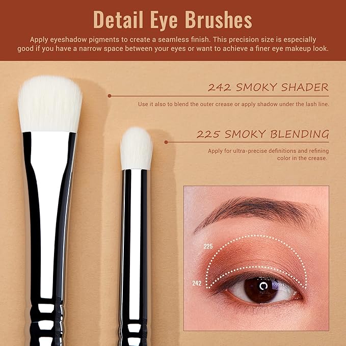Jessup Eyeshadow Brush Set 7pcs Fluffy Eye Makeup Brushes for Eye Shadow Blending Shader Crease Concealer Black T334