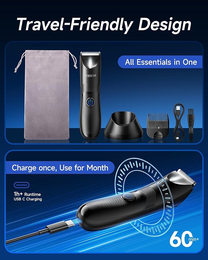 VIKICON Manscape Trimmer for Men, No Nicks Electric Body/Ball/Pubic Shaver