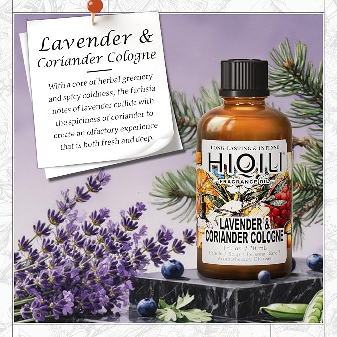 HIQILI Lavender & Coriander Cologne Oil for Diffuser, Candle & Soap