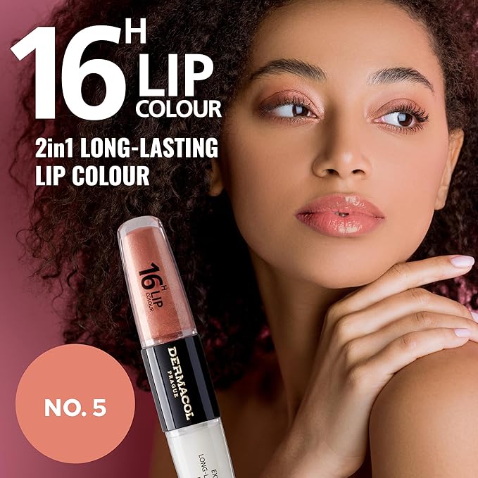 Dermacol 16-Hour Lip Color, Two-Phase Kissproof Lip Stain & Gloss, No.5