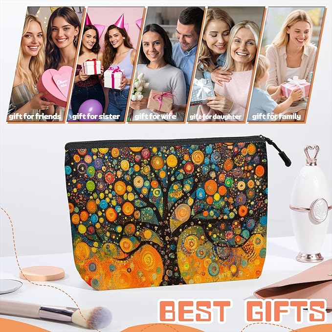 Scribesense Cosmetic Bags Travel Makeup Toilet Case Waterproof Pouch for Women Girls 6.7X9.45inches - Whimsical Chromatic Arbor