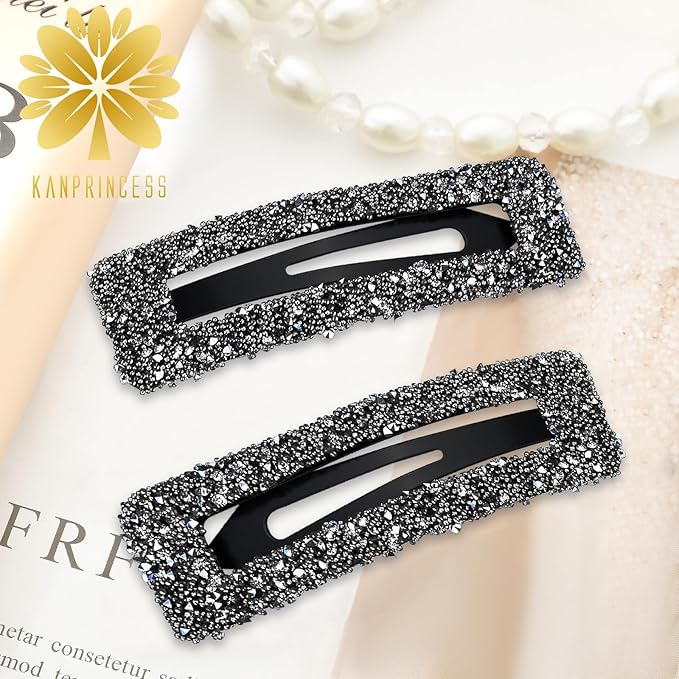 Kanprincess Rhinestone and Crystal Hair Clips 2-Pack, Sparkly Barrettes & Elegant Bling Accessories for Women & Girls(Set10)