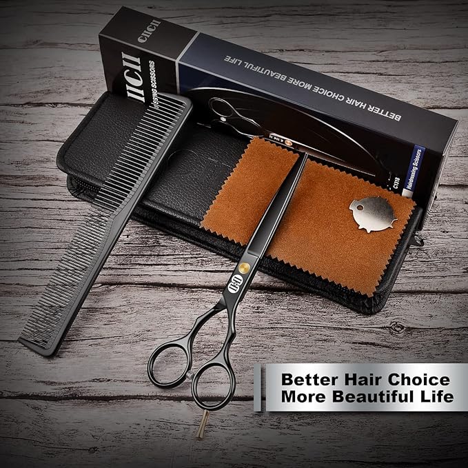 CIICII Hair Cutting Scissors, 6.5 Inch Barber Haircut Scissors Kit (Black)