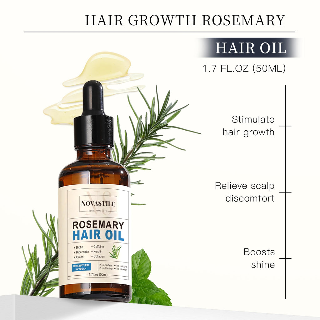 Novastile Rosemary Hair Oil – Dry Scalp & Split End Treatment with Biotin & Essential Oils for Strengthening, Nourishing, Moisturizing & Supporting Longer, Healthier Hair