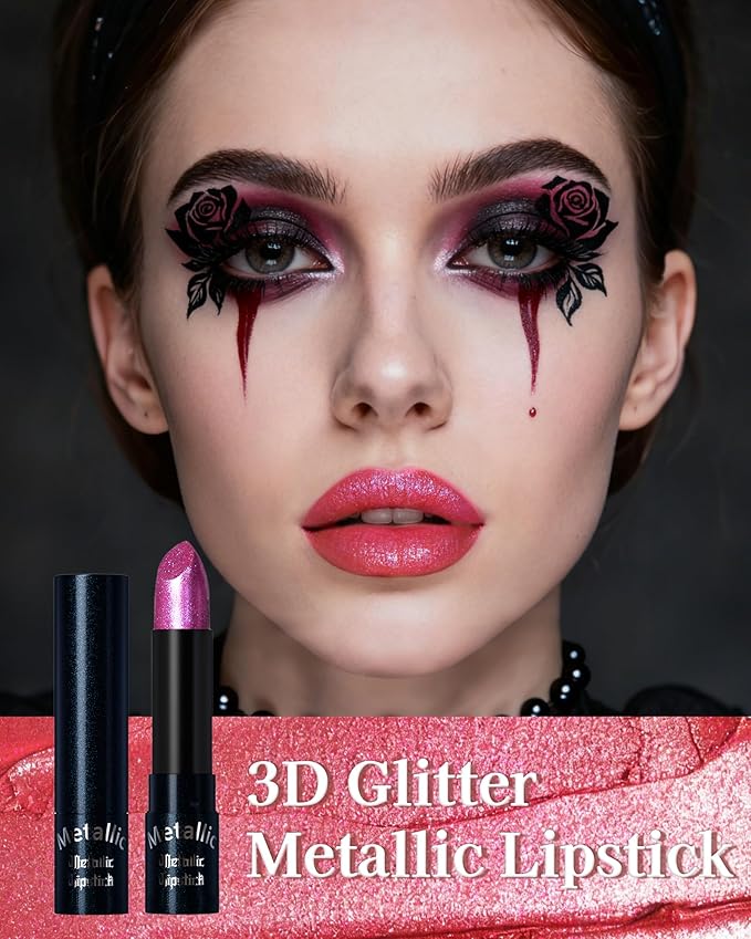 Metallic Lipstick, Hot Pink Shimmer Lipstick for Halloween 1 PC-06