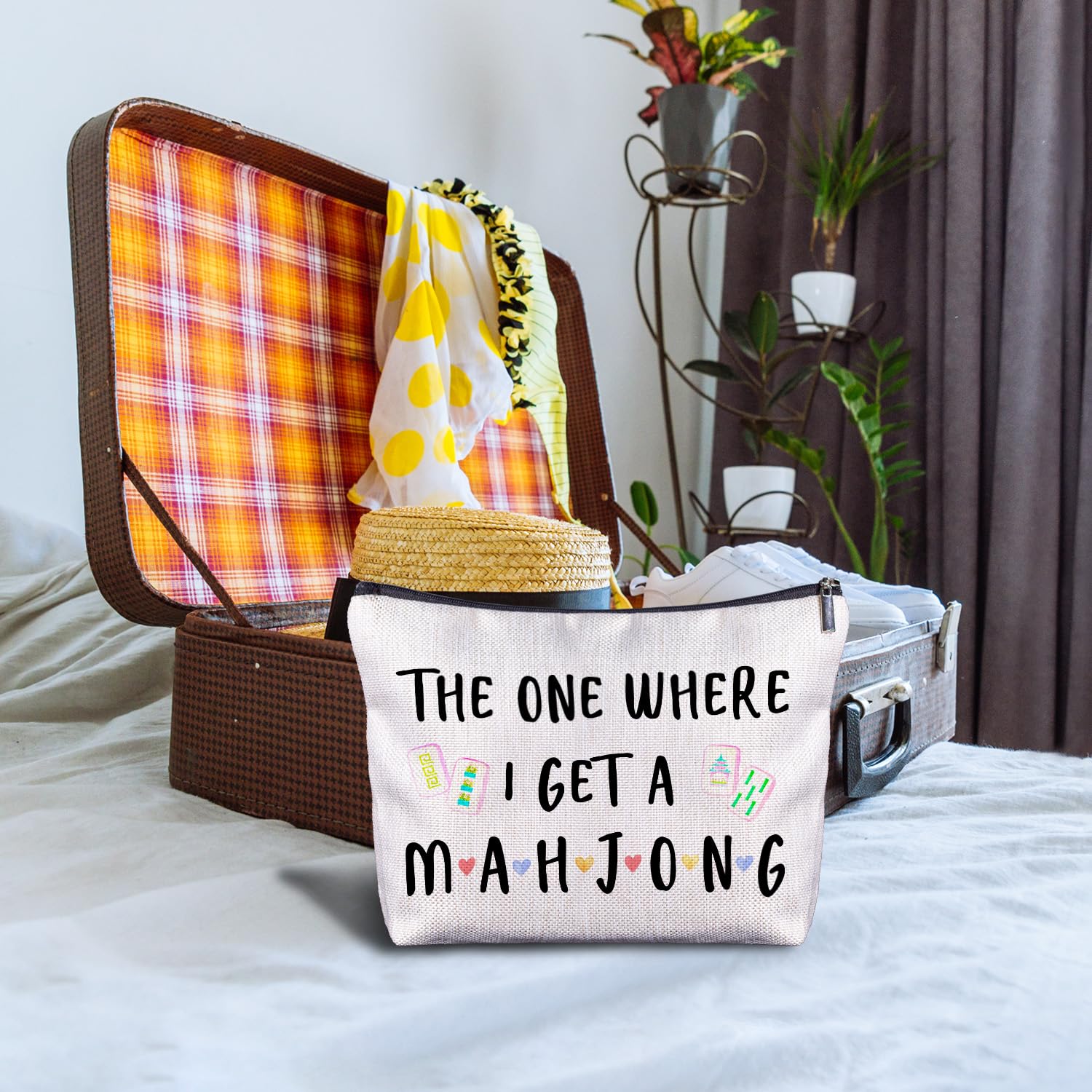 Zomhix Mahjong Gifts Cosmetic Bag - Mahjong Makeup Bag Women's Zippered Bag, Friendship Gifts for Mahjong Lover- C