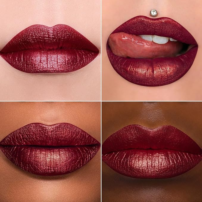 MAKI YIKA Dark Red Lipstick for Women Metallic Red Lipsticks Long Lasting