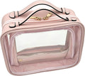 JAZD Clear Makeup Bag Toiletry Bag for Women Cosmetic Case Large Capacity Travel Make Up Bag Organizer Transparent Storage Compartment TSA Approved (PINK)