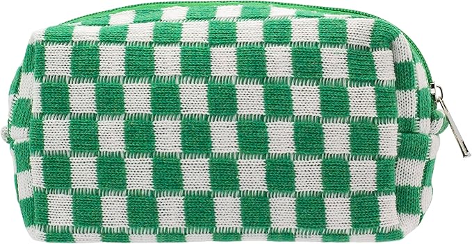 PAZIMIIK Checkered Makeup Bag for Purse, Small Travel Cosmetic Pouch,Green