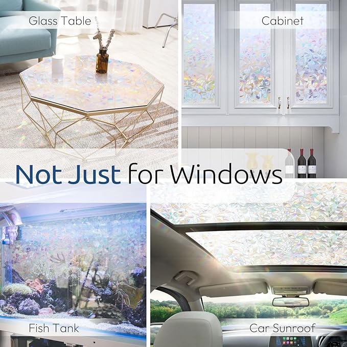 rabbitgoo Rainbow Window Privacy Film, Stained Glass Cling, 29.5" x 118.1"