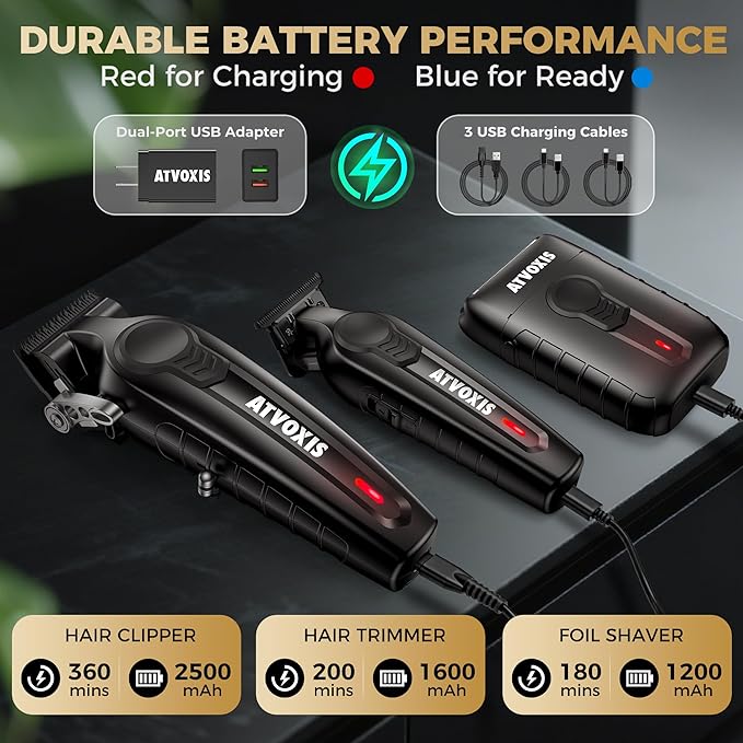 ATVOXIS Hair Clippers for Men Professional, Barber Clippers and Trimmers Set, Cordless Hair Clippers, Hair Cutting Kit, Barber Kit, Haircut Kit, Maquina para Cortar Pelo De Hombre