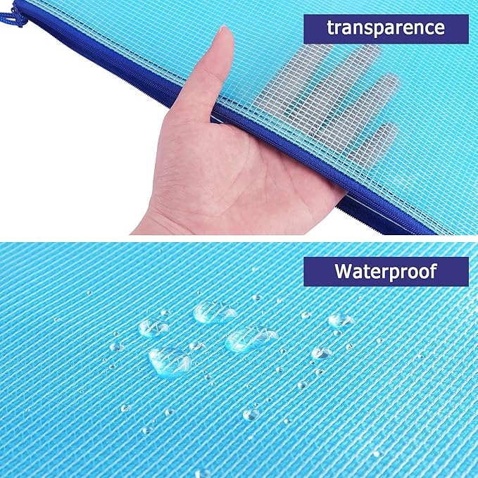 6 Pack Mesh Zipper Pouch Bags, Waterproof Zipper Pouch A4 Size