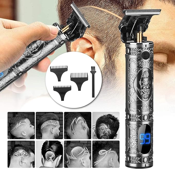Zero Gapped Trimmer Hair Clippers - Professional Electric Hair Trimmer Beard Trimmer, Waterproof Cordless Trimmer for Men Close Cutting T-Blade Trimmer for Barbers Detail Beard Shaver (Gray Knight)