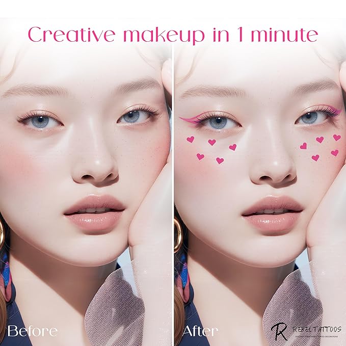 Rebel Tattoos 2-in-1 Eyeliner Stamp, Pigmented Intense Black Formula, Smudge-Budge Proof, Sweatproof, 24 Hour Stay Eyeliner Stamp Star Butterfly or Heart (Pink Heart)