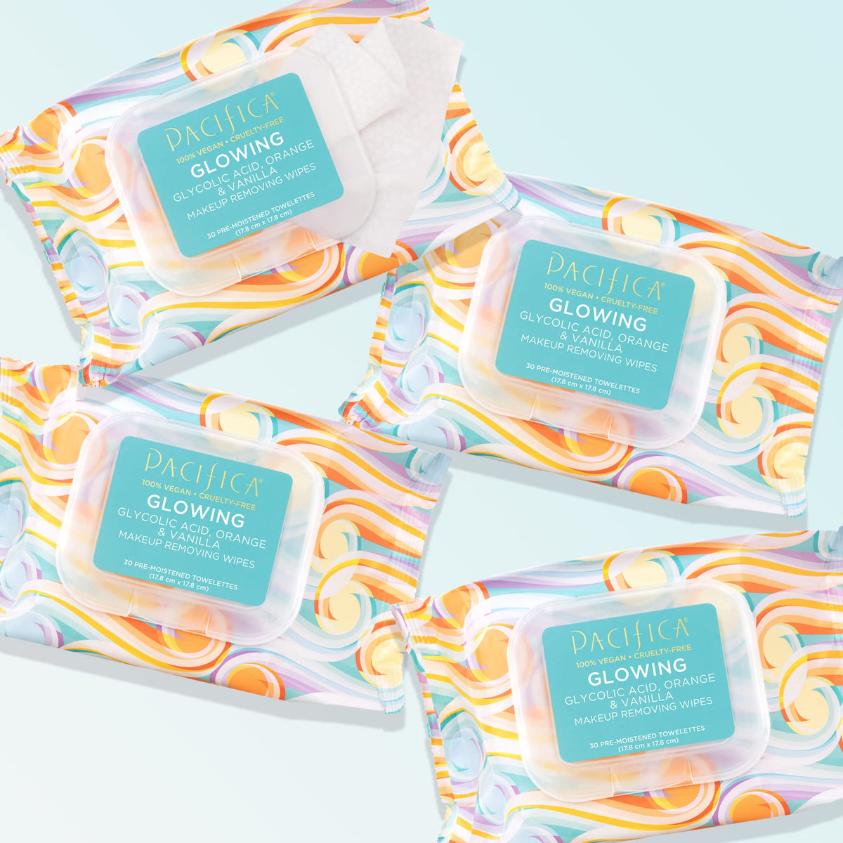 Pacifica Vegan Face Cleansing Wipes, Makeup Remover Wipes w/Glycolic Acid, Aloe Vera & Coconut Water Exfoliating & Hydrating Facial Towelettes for All Skin Types (120 Count) Clean Beauty Cruelty-Free