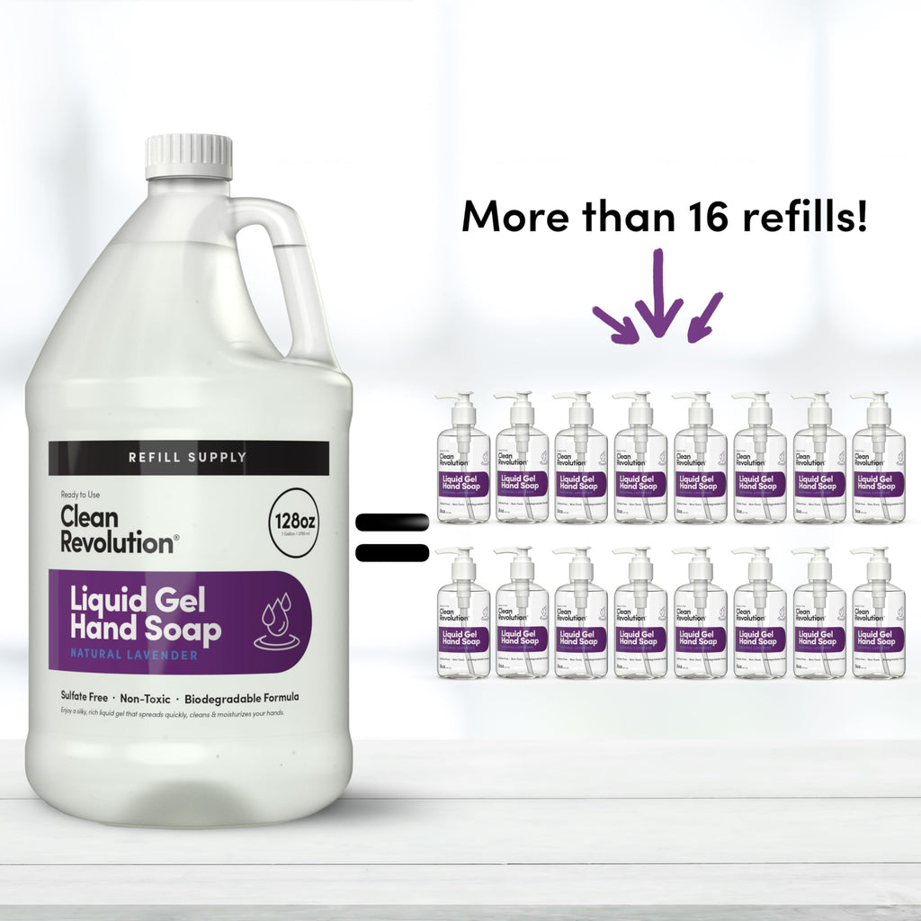 Clean Revolution Liquid Gel Hand Soap Refill with Real Essential Oils – Sulfate-Free Gel Hand Wash, Moisturizing Bulk Refill, Non-Toxic Formula, Made in the USA (Natural Lavender) 128 Fl Oz