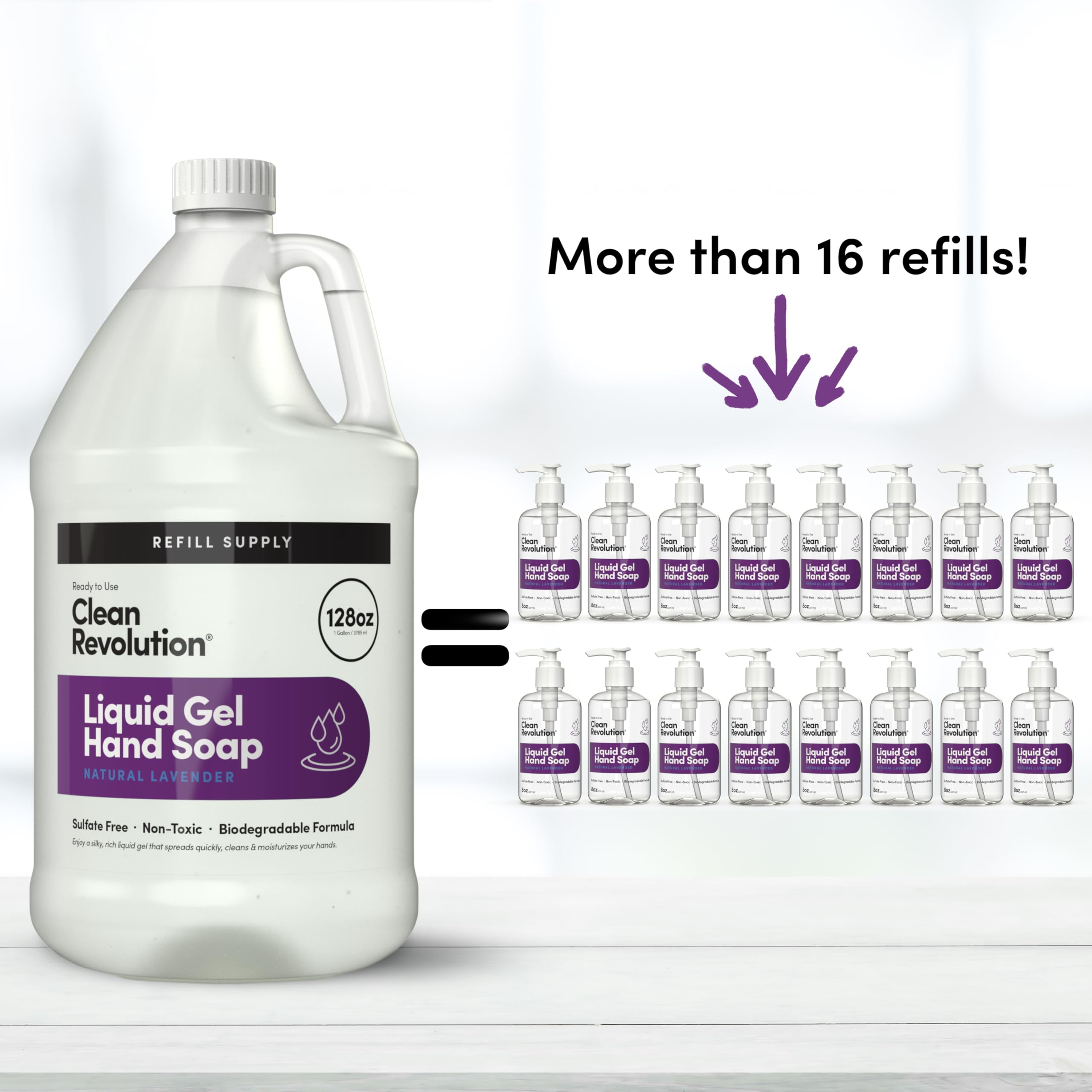 Clean Revolution Liquid Gel Hand Soap Refill with Real Essential Oils – Sulfate-Free Gel Hand Wash, Moisturizing Bulk Refill, Non-Toxic Formula, Made in the USA (Natural Lavender) 128 Fl Oz