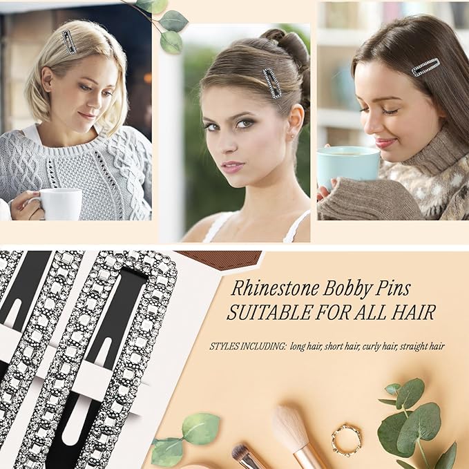 Kanprincess Rhinestone and Crystal Hair Clips 2-Pack, Sparkly Barrettes & Elegant Bling Accessories for Women & Girls(Set5)
