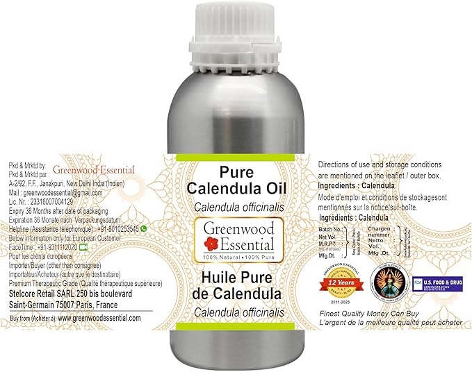 Greenwood Essential Pure Calendula Oil (Calendula officinalis) Premium Therapeutic Grade for Hair, Skin & Aromatherapy 1250ml (42.2 oz)