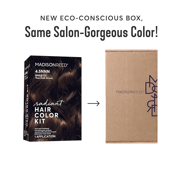 Madison Reed Radiant Hair Color Kit - 100% Gray Coverage for Resistant Grays, 4.5NNN Darkest Brown with Warm Tones (Barletta Brown) | PPD-Free & Ammonia-Free, 1 Pack
