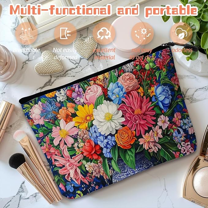 Scribesense Cosmetic Bags Travel Makeup Toilet Case Waterproof Pouch for Women Girls 6.7X9.45inches - Bouquet of Flowers